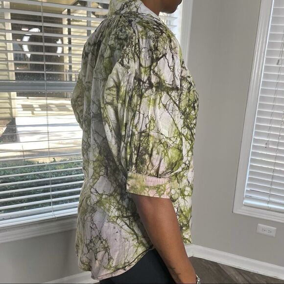 Revolve Fifteen Twenty Silk pajama style Sheer Natural Print Top Small - Picture 10 of 16